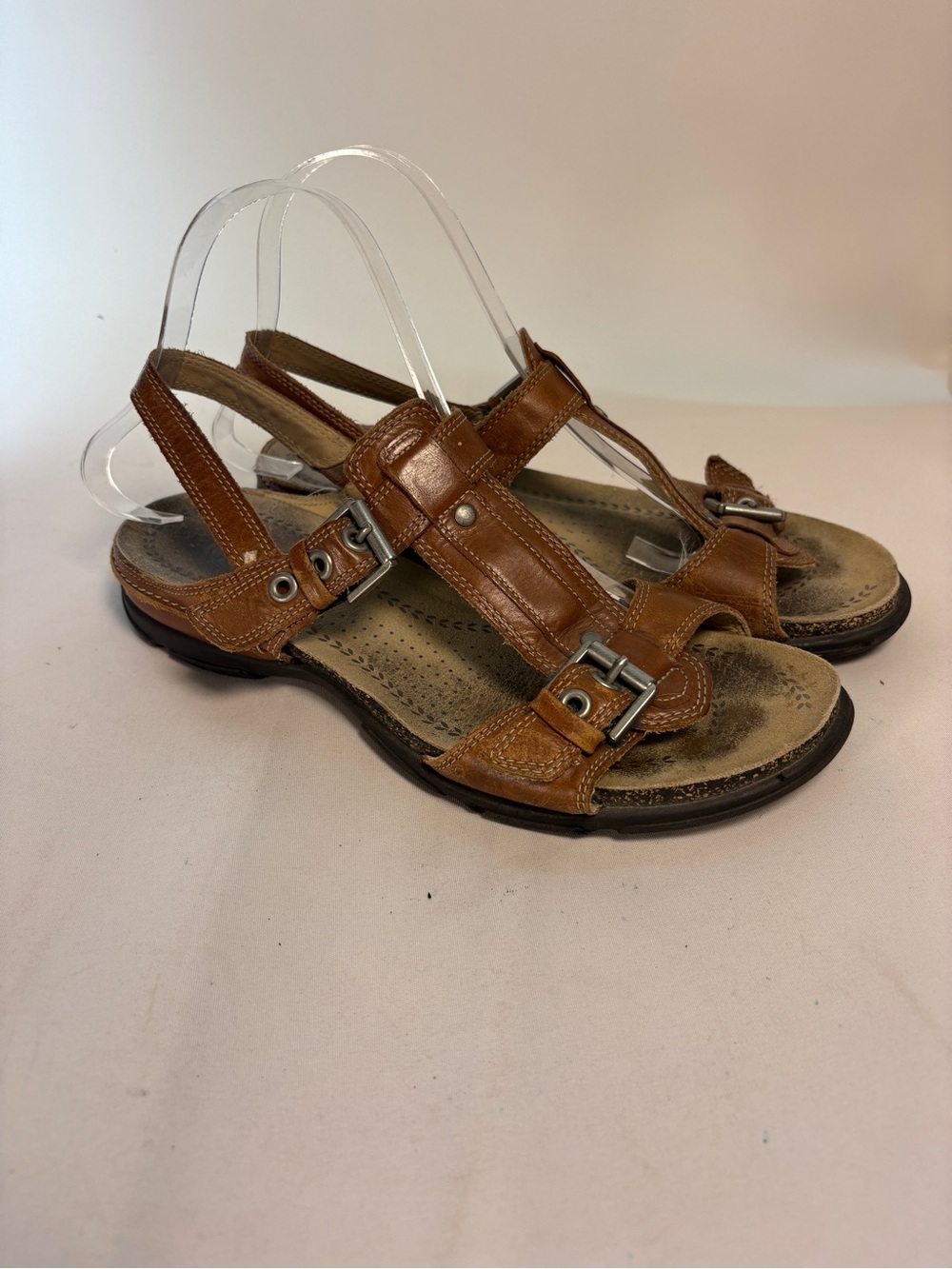 Brown Leather Buckle Slingback Sandals